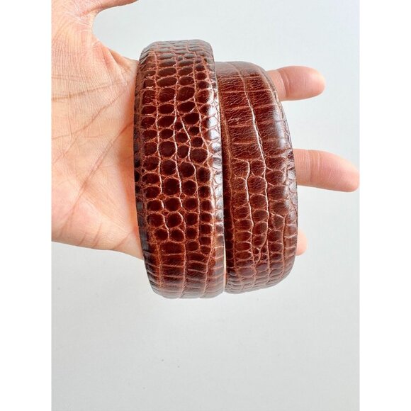 DANIER Brown Croc Embossed Leather Brushed Gold Buckle Hip Belt, Size M - Picture 4 of 14